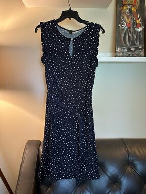 Navy Polka Dot Sleeveless Dress - Classic Women's Dress